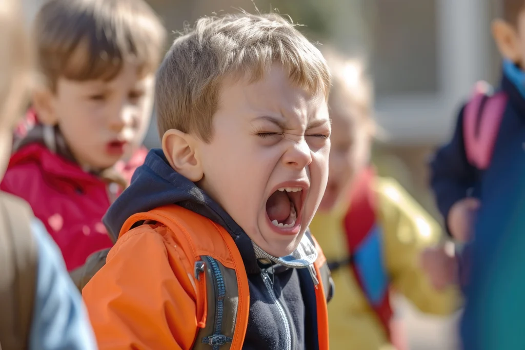 Niño en fase de rabieta infantil con desbordamiento emocional y pérdida de control