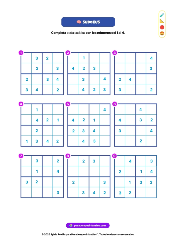 sudokus infantiles para descargar entrenamiento Gatunix de la inteligencia lógica-matemática